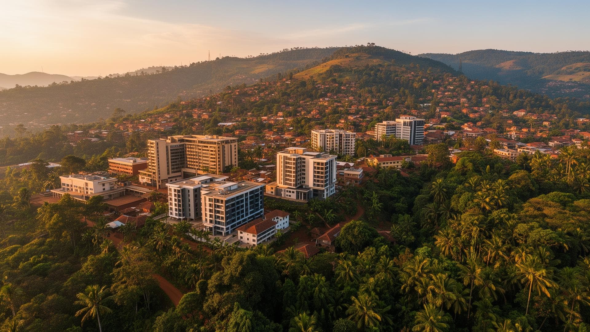 Kigali hills at golden hour