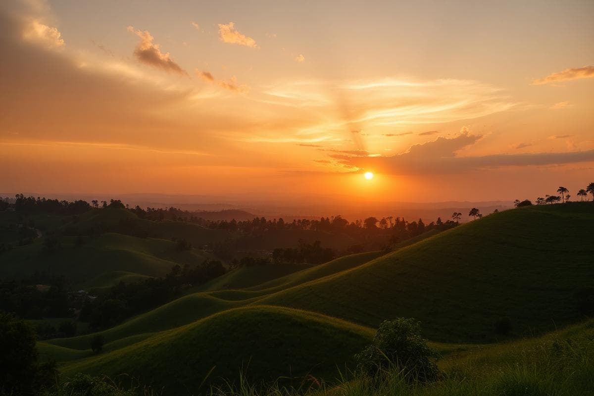 The hills of Kigali at sunset